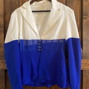 White and blue suit